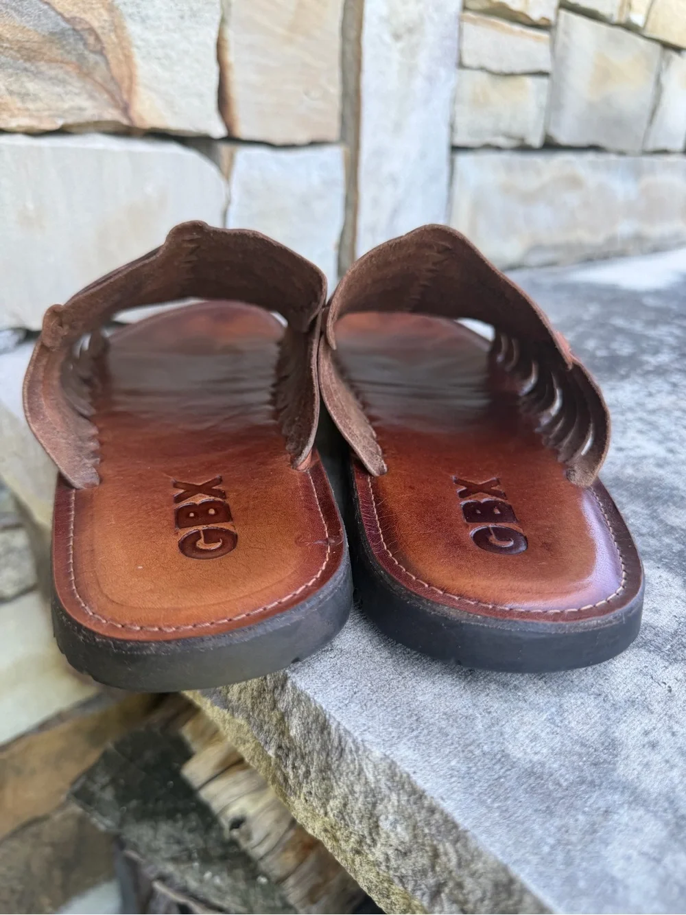 Men's Brown Leather Woven Slide Sandals by GBX. Sz-8.5.    F